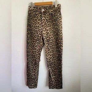 Zara Cheetah Leopard Print High Rise Straight Leg Jeans Pant • US 2